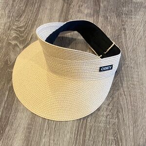 Obey Straw Visor in Natural Beige with Black Sweatband